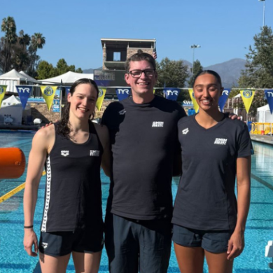Nunawading Trio standing in front of an outdoor pool 