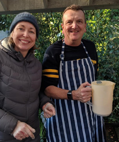 Mark Laidlaw with his pancake mixture